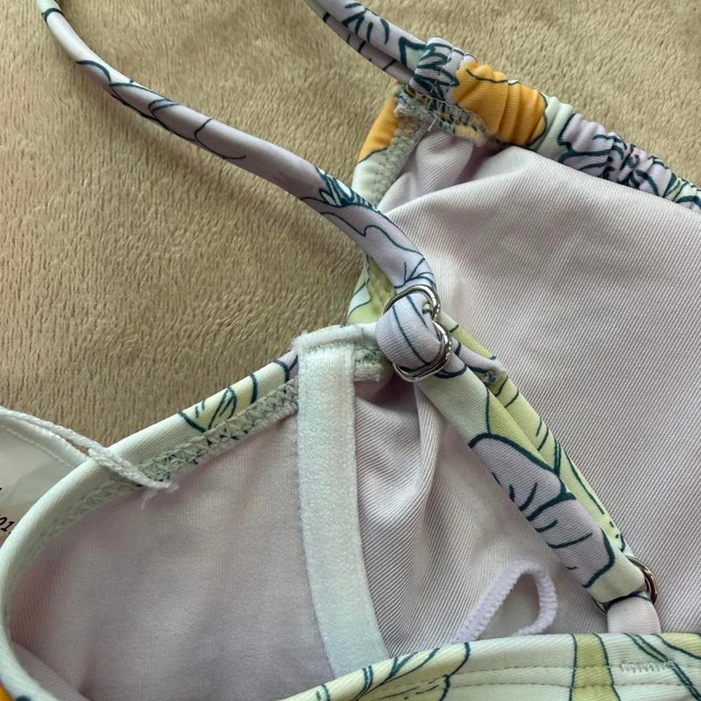 Cupshe yellow and purple floral bikini set in size L
